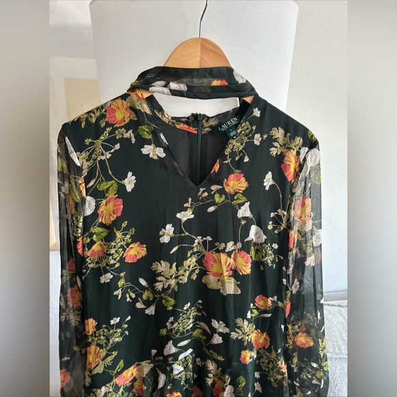 Lauren Ralph Lauren Ruffled Floral Green Preppy Dress  Size 4 - Picture 10 of 16